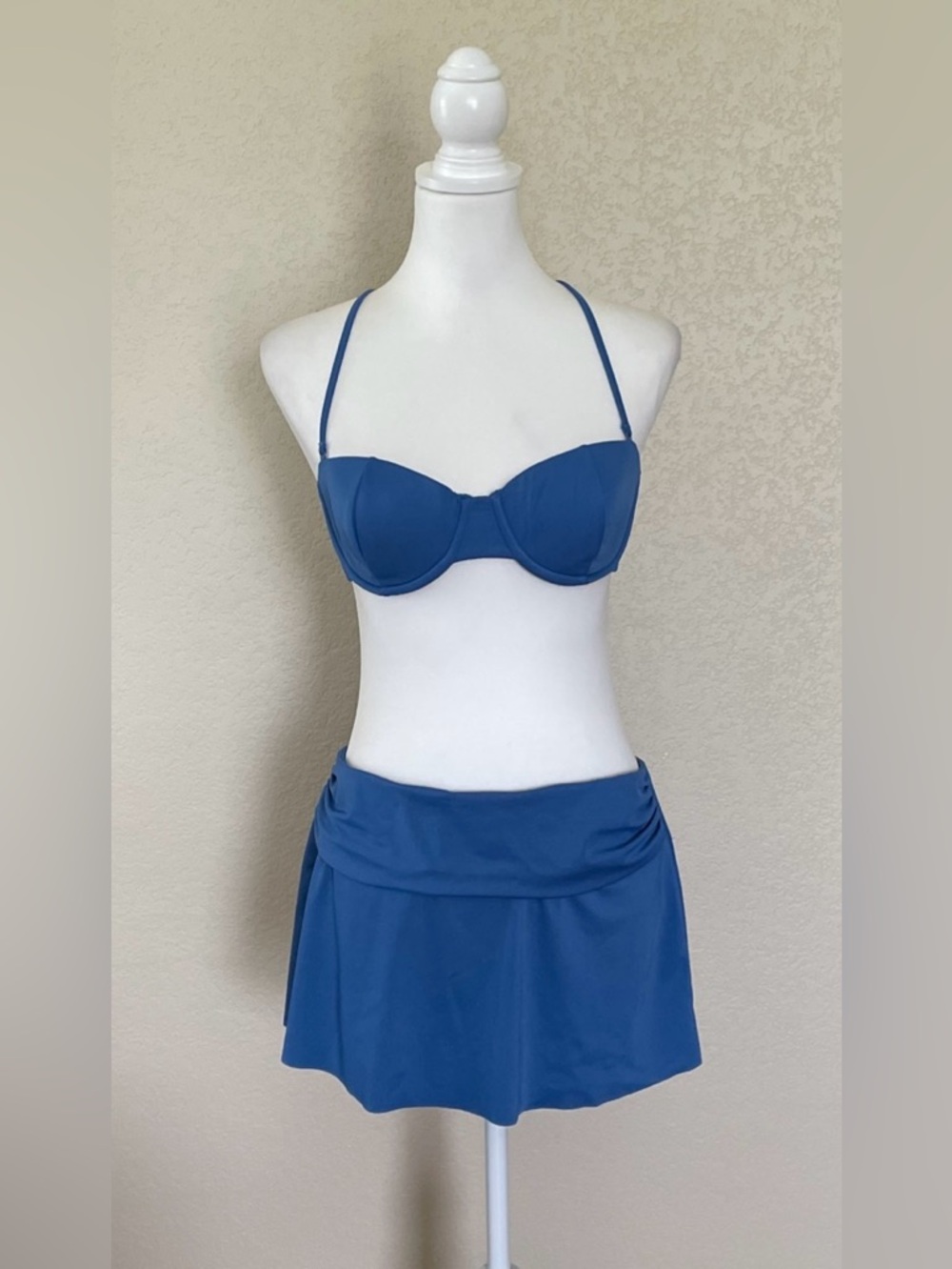 J CREW Swimsuit 2 Piece Swim Skirt Bottom Sz M Top 36A Blue